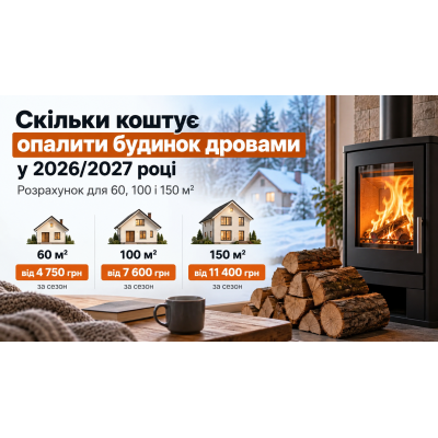 Опалення дровами 2026/2027: ціна для 60–150 м²