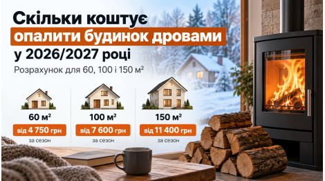 Опалення дровами 2026/2027: ціна для 60–150 м²