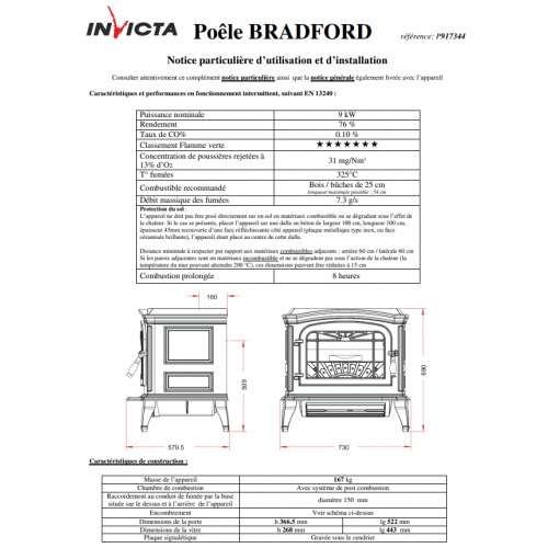 Піч камін Invicta Bradford (в кольорі слонова кістка емаль) класична форма