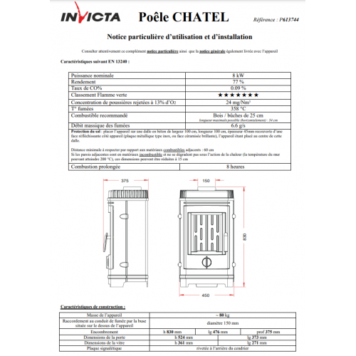 Камінопіч Invicta Chatel antracyt дров'яна для постійного використання