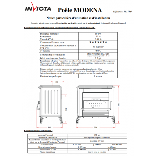 Піч камін Invicta Modena antracyt класичний тип