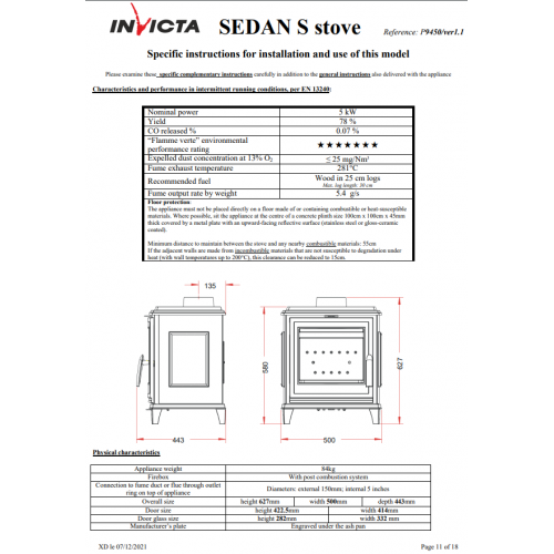 Піч камін Invicta Sedan S (в кольорі сіра емаль)