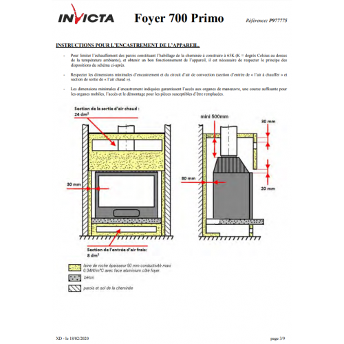 Камін Invicta Primo 700 з шибером класичний на дрова
