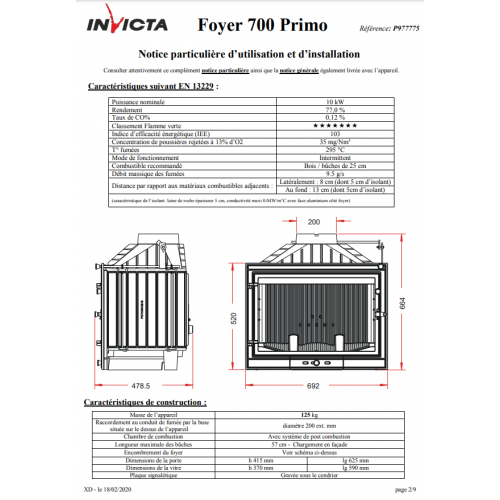 Камін Invicta Primo 700 з шибером класичний на дрова