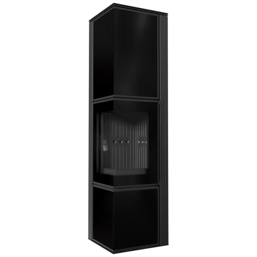 Сталева пічка - камін Kratki TORA/L/LW 8 kW / Ø 150мм lacobel чорний / black thermotec 
