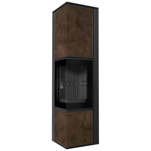 Сталева пічка - камін Kratki TORA/L/LW 8 kW / Ø 150мм lacobel OXIDE MORO / black thermotec