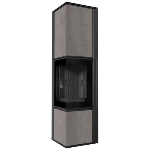 Сталева пічка - камін Kratki TORA/L/LW 8 kW / Ø 150мм lacobel naturali pietra di savoia grigia / black thermotec