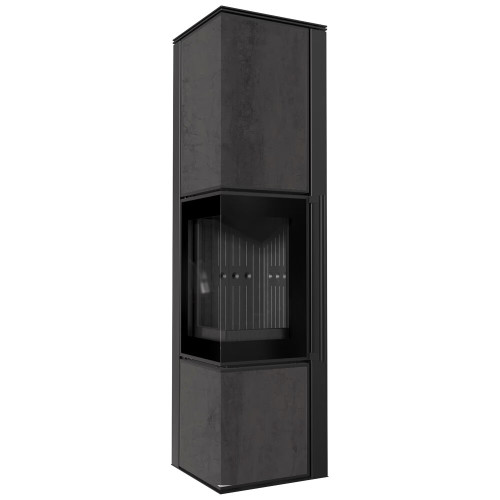 Сталева пічка - камін Kratki TORA/L/LW 8 kW / Ø 150мм lacobel naturali pietra di savoia antrancite bocciardata / black thermotec