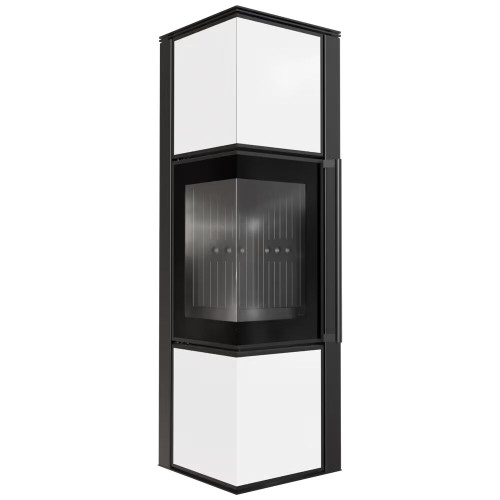 Дров'яна сталева пічка TORA/M 8 кВт / Ø 150мм біла панель lacobel / black thermotec ➡️ замовити в магазині у Львові