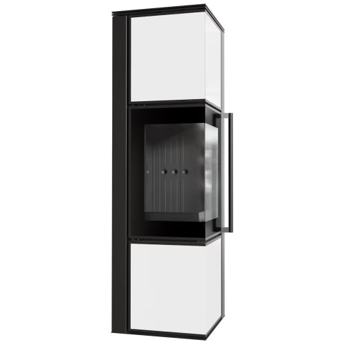 Дров'яна сталева пічка TORA/M 8 кВт / Ø 150мм біла панель lacobel / black thermotec ➡️ замовити в магазині у Львові