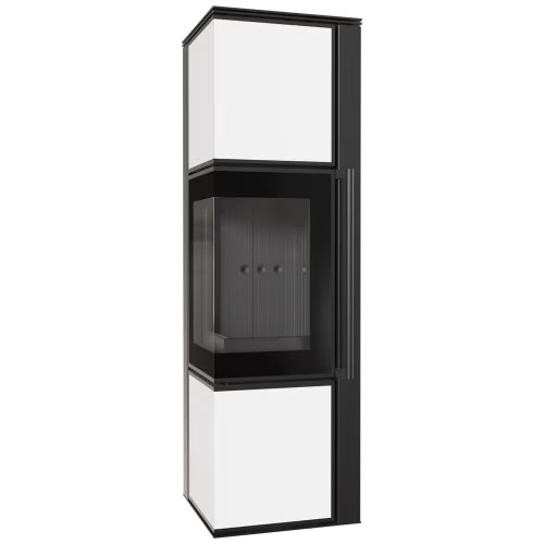 Дров'яна сталева пічка TORA/M 8 кВт / Ø 150мм біла панель lacobel / black thermotec ➡️ замовити в магазині у Львові