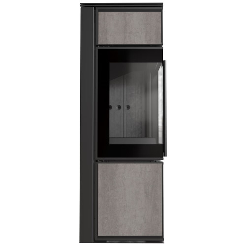 Дров'яна сталева пічка TORA/M 8 кВт / Ø 150мм naturali pietra di savoia grigia панель lacobel / black thermotec 
