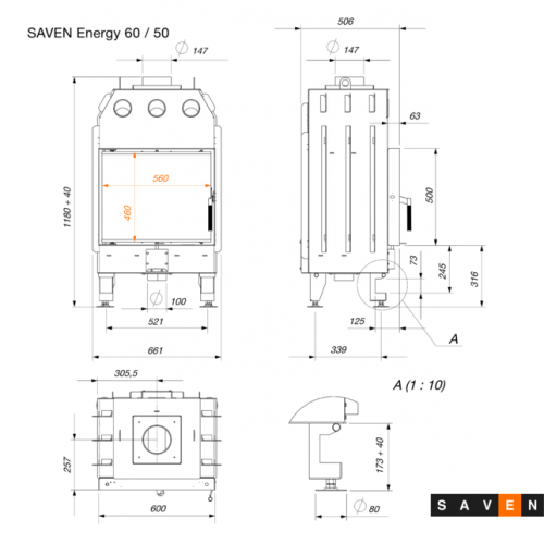 Камінна топка SAVEN Energy 60*50 (14,5 kW) ECO сталева на дрова для опалення Камінна топка SAVEN Energy 60*50 (14,5 kW) ECO сталева на дрова для опалення