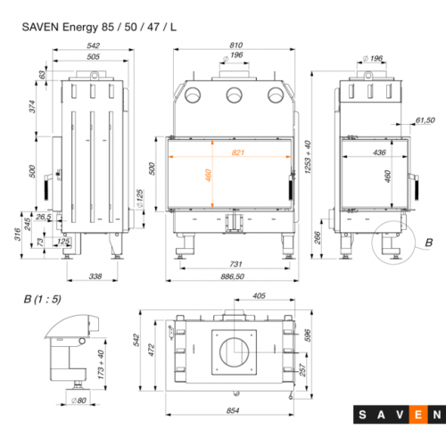 Каминная топка угловая SAVEN Energy 85*50*47L Black (17,0 kW) ECO Каминная топка угловая SAVEN Energy 85*50*47L Black (17,0 kW) ECO
