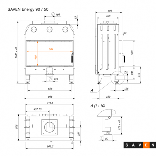 Камінна топка SAVEN Energy 90*50 Black (19,0 kW) ECO ➡️ доступно у Львові