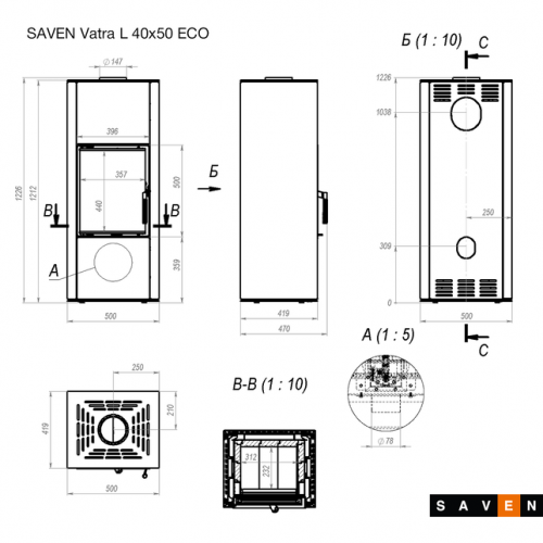 Піч камін Saven Vatra L 40*50 ECO - купити в спеціалізованому магазині камінів у Львові Піч камін Saven Vatra L 40*50 ECO - купити в спеціалізованому магазині камінів у Львові