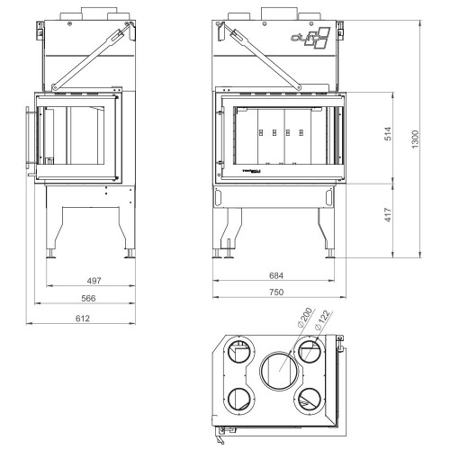 Камінна топка кутова Uniflam 760 Duro праве шкло 