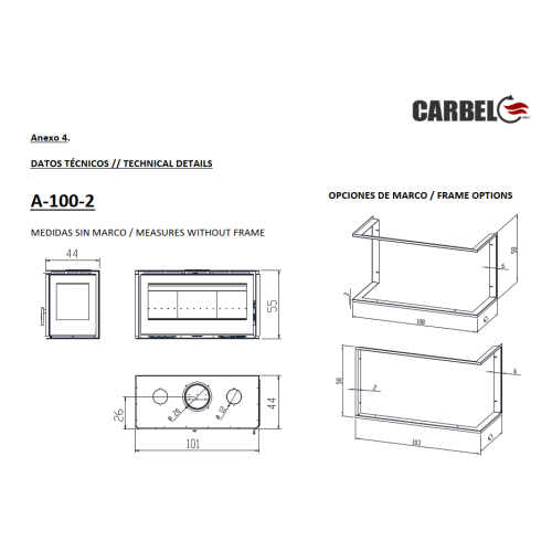 Печка каминная на дрова Carbel RA-100-2 Thermic - подвесной тип