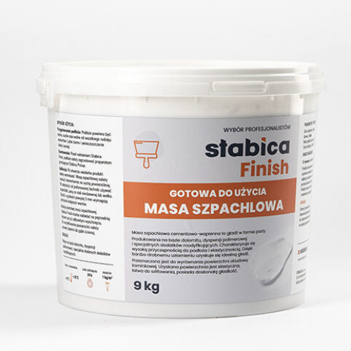 Stabica Finish 9kg - это шпаклевочно-финишная масса на цементно-известковой основе в форме пасты