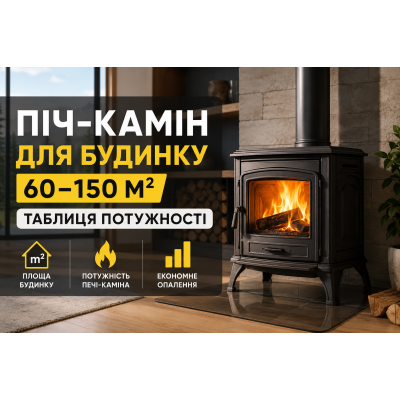 Піч-камін для будинку 60–150 м²: яку потужність вибрати