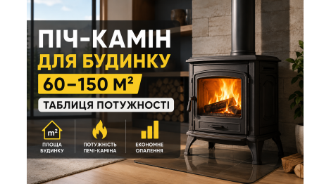 Піч-камін для будинку 60–150 м²: яку потужність вибрати