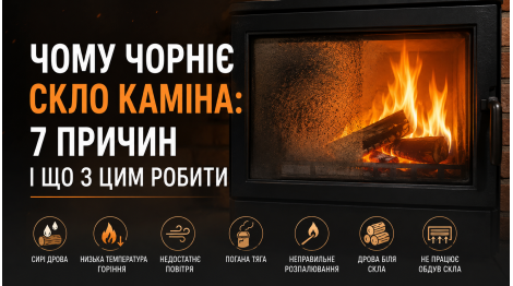 Чому чорніє скло каміна: 7 причин і що з цим робити