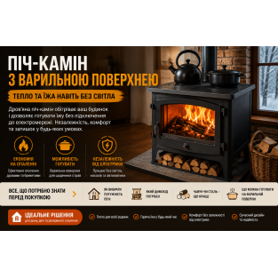 Печь-камин с варочной поверхностью: тепло и еда даже без света