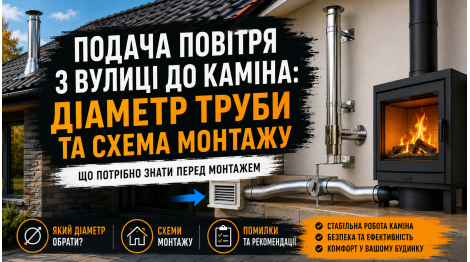 Подача повітря з вулиці до каміна: який діаметр труби вибрати та як її прокласти