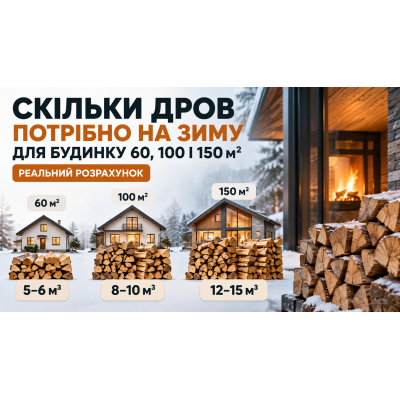 Скільки дров потрібно на зиму для будинку 60–150 м²