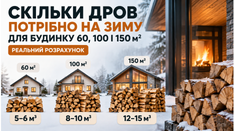 Скільки дров потрібно на зиму для будинку 60, 100 і 150 м²: реальний розрахунок